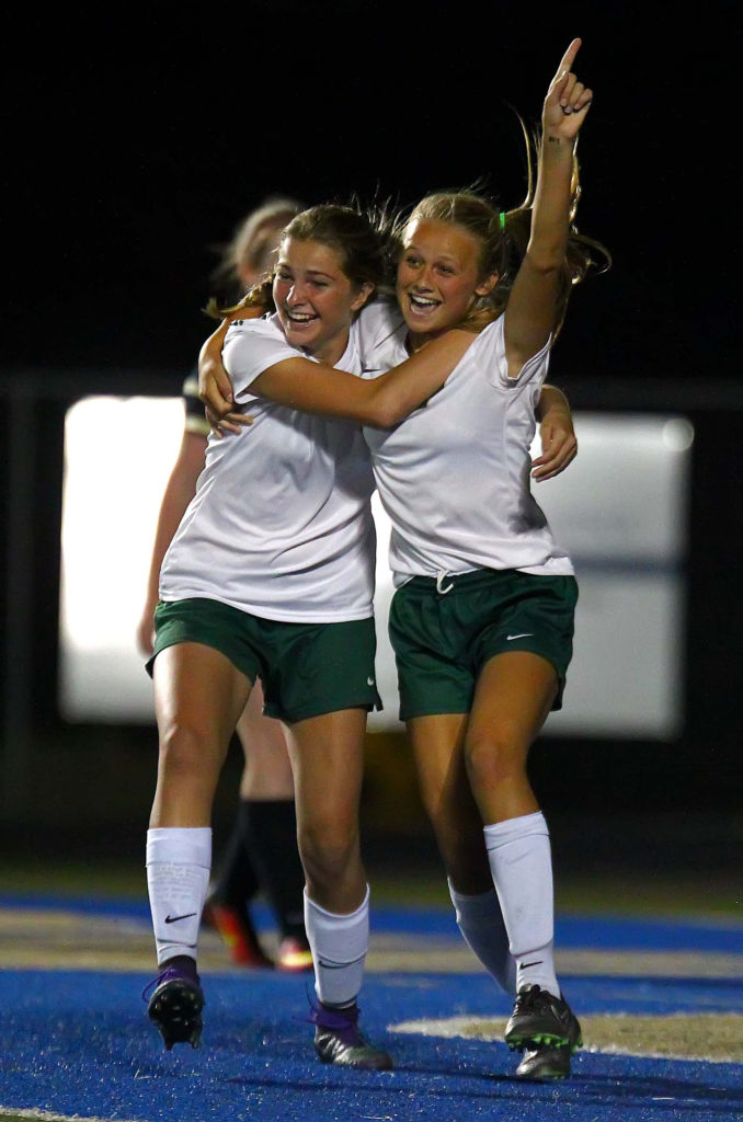 Snow Canyon's Heidi Smith (7) celebrates her goal, Snow Canyon vs. Desert Hills, Soccer, St. George, Utah, Sept. 8, 2016, | Photo by Robert Hoppie, ASPpix.com, St. George News