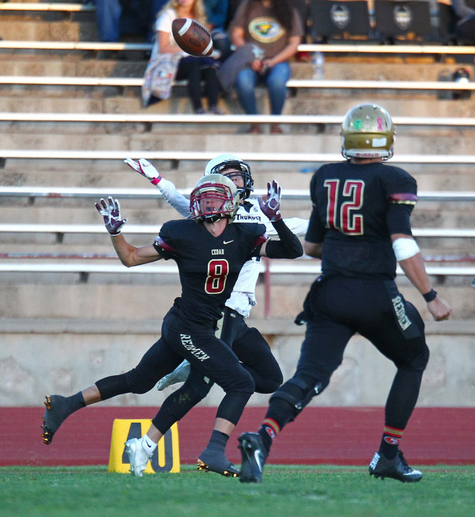 Cedar's Luke Maggio (8), Cedar vs. Desert Hills, Football, Cedar City, Utah, Sept. 16, 2016, | Photo by Robert Hoppie, ASPpix.com, St. George News