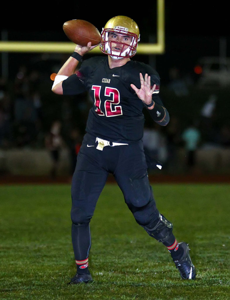 Cedar's Mason Fakahua (12), file photo from Cedar vs. Desert Hills, Football, Cedar City, Utah, Sept. 16, 2016, | Photo by Robert Hoppie, ASPpix.com, St. George News