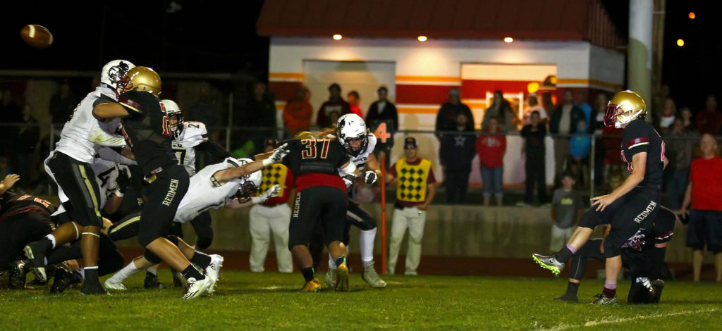 Desert Hills’ Ryan Hoppie (11) blocks a last second field goal to preserve the win, Cedar vs. Desert Hills, Football, Cedar City, Utah, Sept. 16, 2016, | Photo by Robert Hoppie, ASPpix.com, St. George News