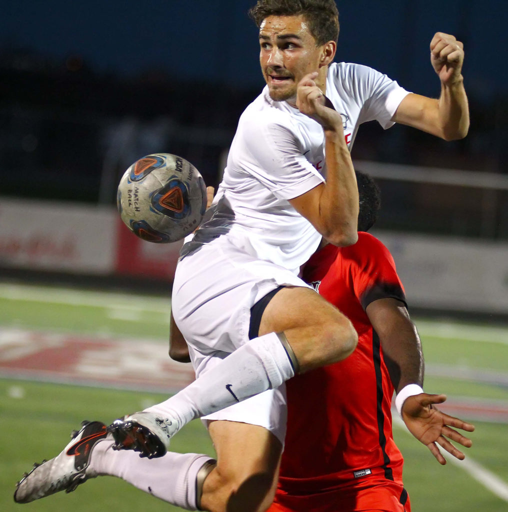 Dixie State's Christian Hall (34), Dixie State University vs. Northwest Nazarene University, Mens Soccer, St. George, Utah, Sept. 17, 2016, | Photo by Robert Hoppie, ASPpix.com, St. George News