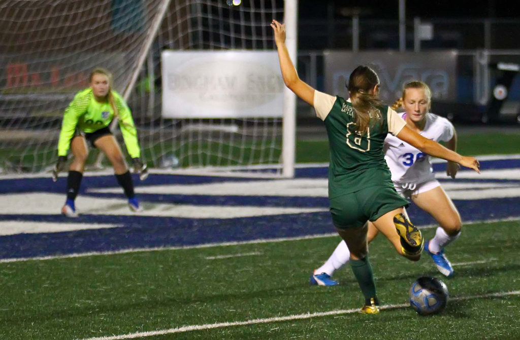 Snow Canyon's Megan Weston (8) fires a shot on goal, Dixie vs. Snow Canyon, Soccer, St. George, Utah, Sept. 20, 2016, | Photo by Robert Hoppie, ASPpix.com, St. George News