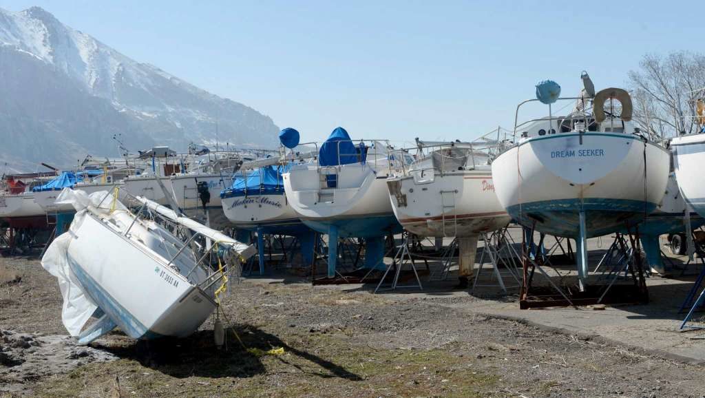 This Feb 25, 2016, file photo shows boats at the Great Salt Lake Marina State Park in Utah. The massive lake, key to the Utah's economy and identity, is skirting record low levels after years of below-average precipitation and record heat | Photo courtesy of Al Hartmann/The Salt Lake Tribune via AP, File, St. George News