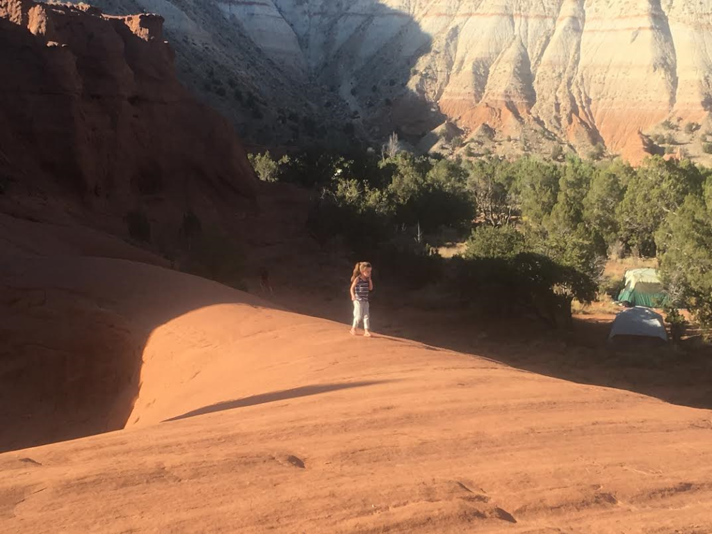 The authors daughter plays on a sandstone formation in the Basin Campground at Kodachrome Basin State Park, Utah, September 17, 2016 | Photo by Hollie Reina, St. George News