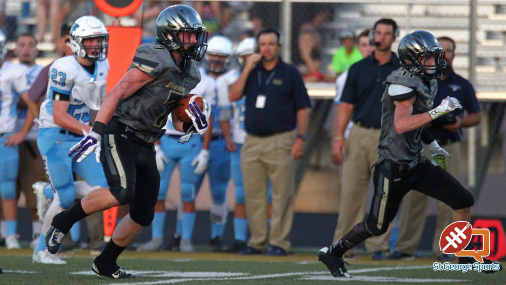 Quinn Kiser returns an interception during last year's Desert Hills-Foothill game. | File photo by Robert Hoppie, St. George News