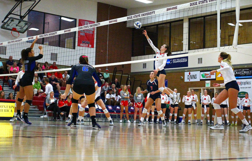 Dixie State's Delayne Daniel (2), Dixie State University vs. Chaminade University, Volleyball, St. George, Utah, Oct. 1, 2016, | Photo by Megan Hoppie, ASPpix.com, St. George News