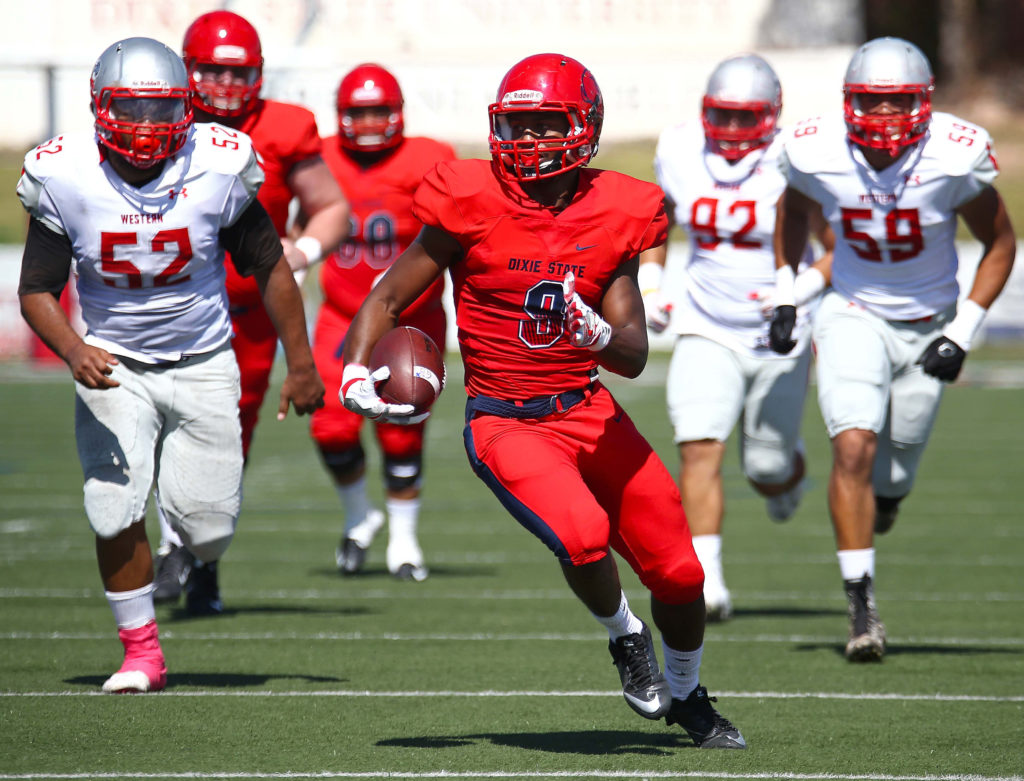 Dixie State's DeJon Coleman (9), Dixie State University vs. Western State Colorado University, Football , St. George, Utah, Oct. 1, 2016, | Photo by Robert Hoppie, ASPpix.com, St. George News