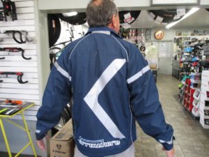Arrowhere jacket with reflective striping and arrow shape. $89. October 1, 2016. Bicycles Unlimited, St. George | Photo by Kristine Crandall, St. George News 