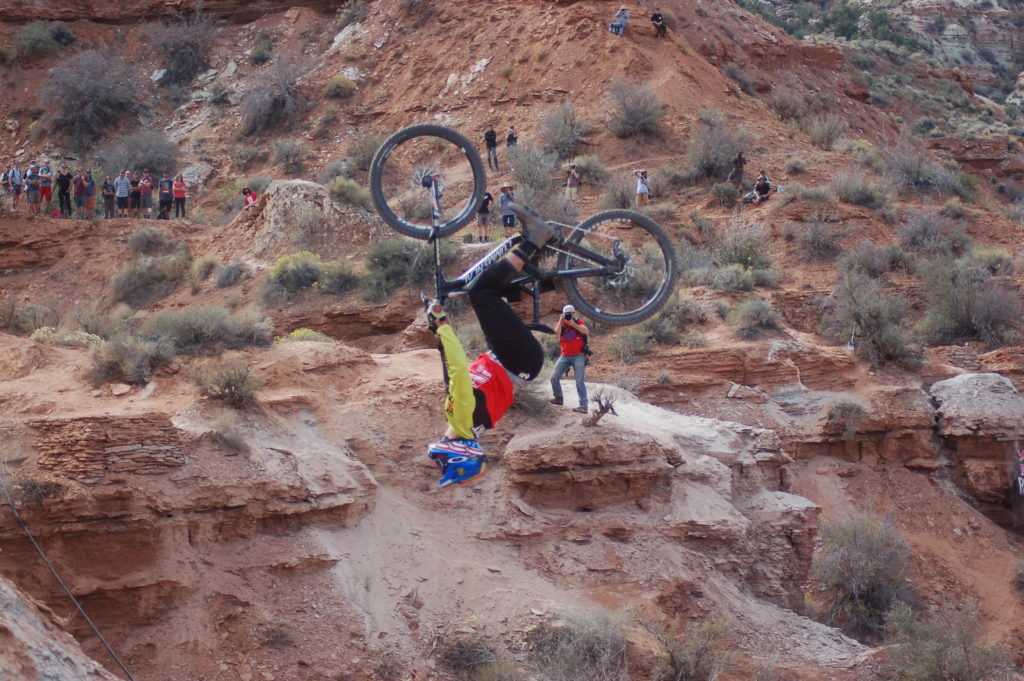 Rider Kyle Strait performs a backflip during the Red Bull Rampage competition in Virgin, Utah, Oct. 14, 2016 | All licensed images are printed with the express permission of Red Bull Media House North America, Inc. Photo by Hollie Reina, St. George News