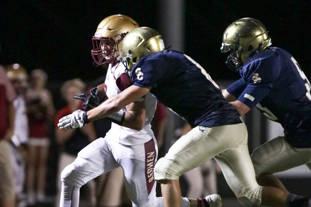 Cedar's Braden Garrett and SC's Kaleb Gates (8), Snow Canyon vs. Cedar , Football, St. George, Utah, Sep. 30, 2016, | Photo by Todd Ellis, St. George News