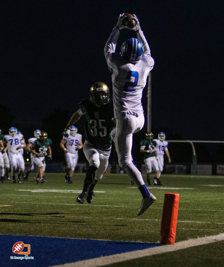 Josh Topham catches a touchdown pass, Dixie at Snow Canyon, St. George, Utah, Oct. 7, 2016 | Photo by Todd Ellis, St. George News