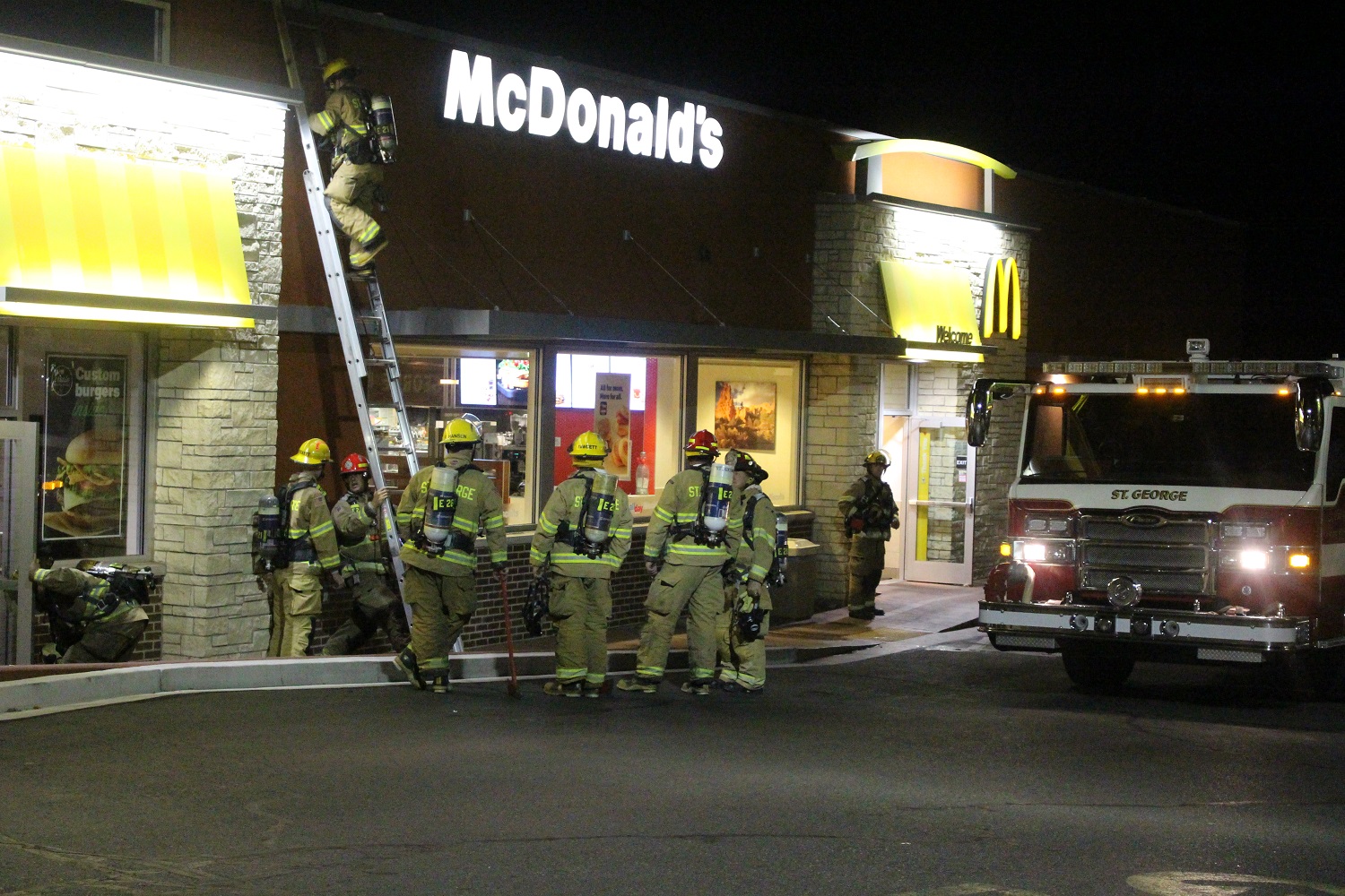 Firefighters respond to a reported structure fire at McDonald's after an employee calls 911 reporting smoke in the building Saturday, St. George, Utah, Oct. 1, 2016 | Photo by Cody Blowers, St. George News