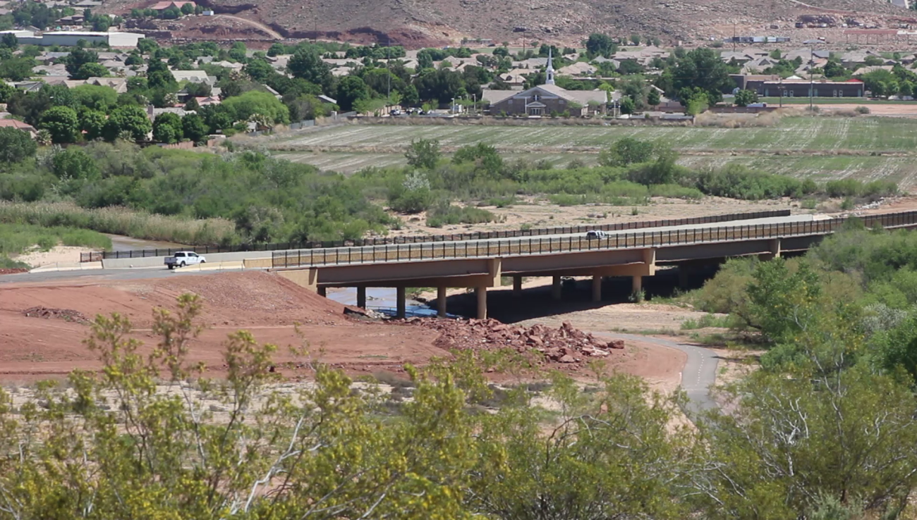 Mall Drive Bridge in St. George. Proposition 1, a ballot initiate that proposes a quarter-cent sales tax increase, would provide additional funding toward local road infrastructure and public transit in Washington County and its municipalities. Civic officials are in favor of the measure, while some residents do not wish to see a new tax of any sort pass, St. George, Utah, March 5, 2016 | Photo by Mori Kessler, St. George News