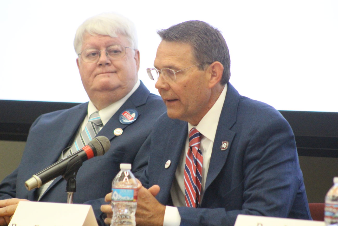 L-R: Democratic challenger Chuck Goode and Republican incumbent Rep. Brad Last and other southwest Utah legislative candidates discussed issues facing the state and Washington County at a forum hosted at Dixie State University, St. George, Utah, Oct. 5, 2016 | Photo by Mori Kessler, St. George News 