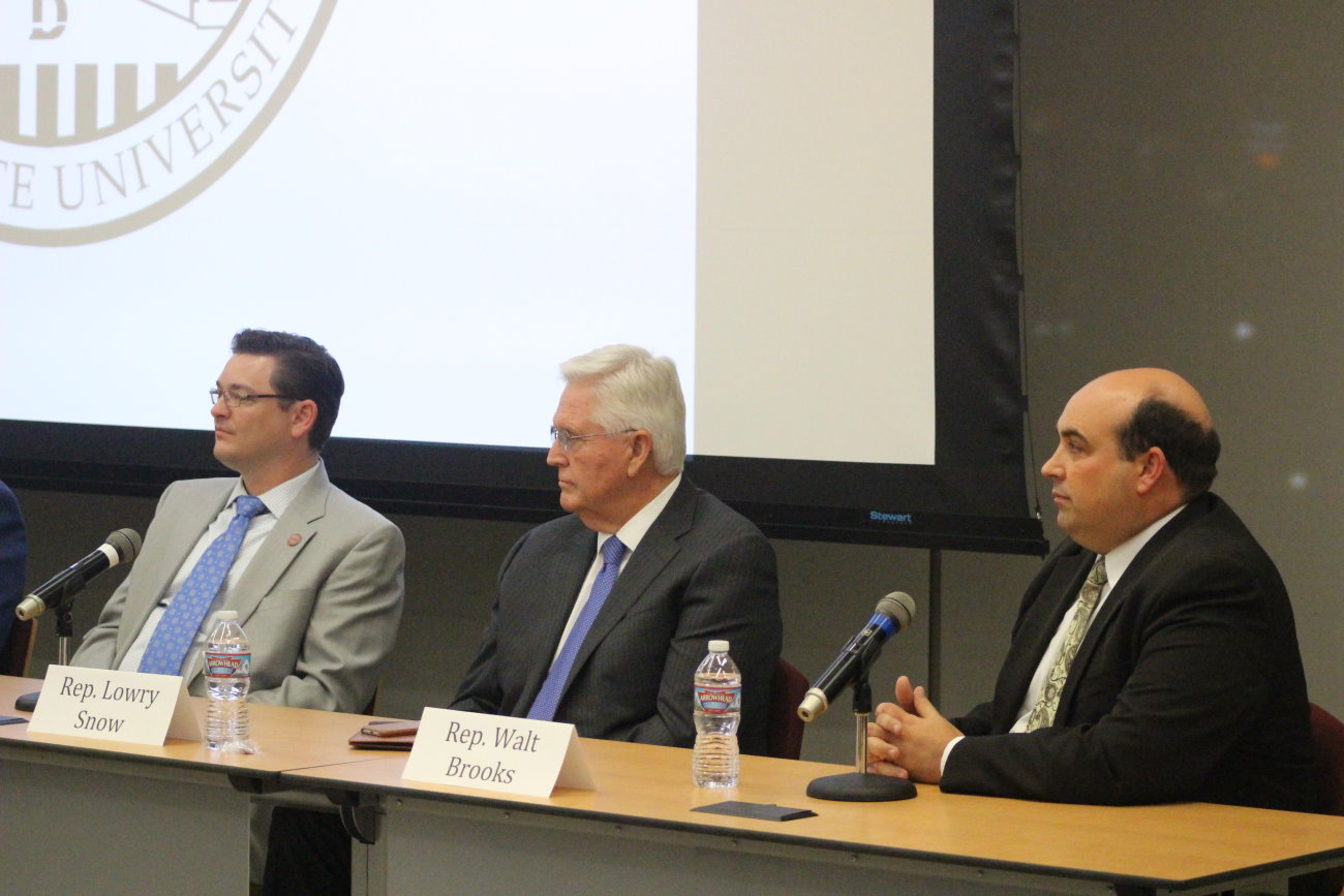 L-R: Republican incumbents Reps, Jon Stanard, Lowry Snow and Walt Brooks were also in attendence at the candidate forum hosted hosted at the Institute of Politics and Public Affairs at Dixie State University. Each candidate is running unapposed for his perspective office, St. George, Utah, Oct. 5, 2016 | Photo by Mori Kessler, St. George News