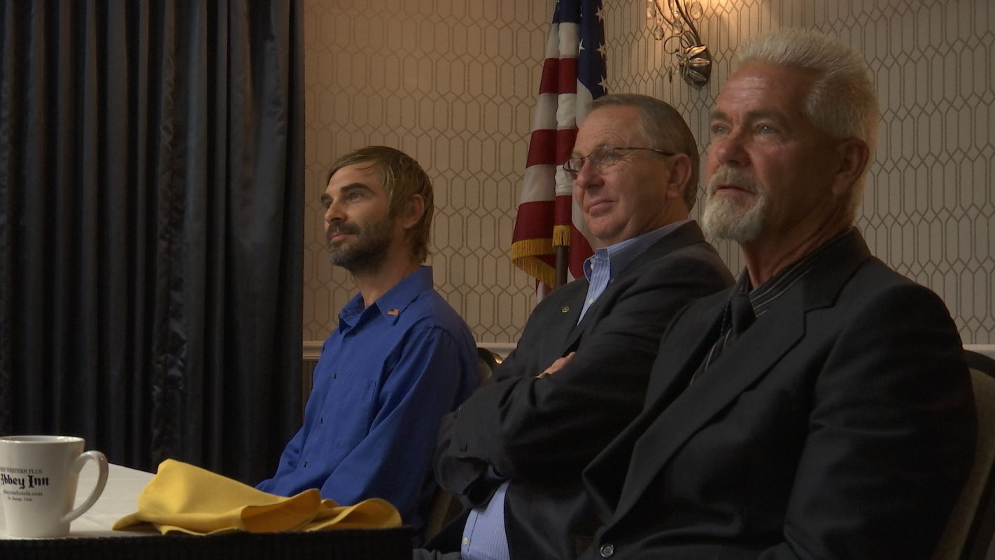 L-R: Washington County Commission candidates Josh Warburton, Dean Cox and Greg Aldred at a forum hosted by the Red Rock Rotary Club, St. George, Utah, Oct. 12, 2016 | Photo by Sheldon Demke, St. George News