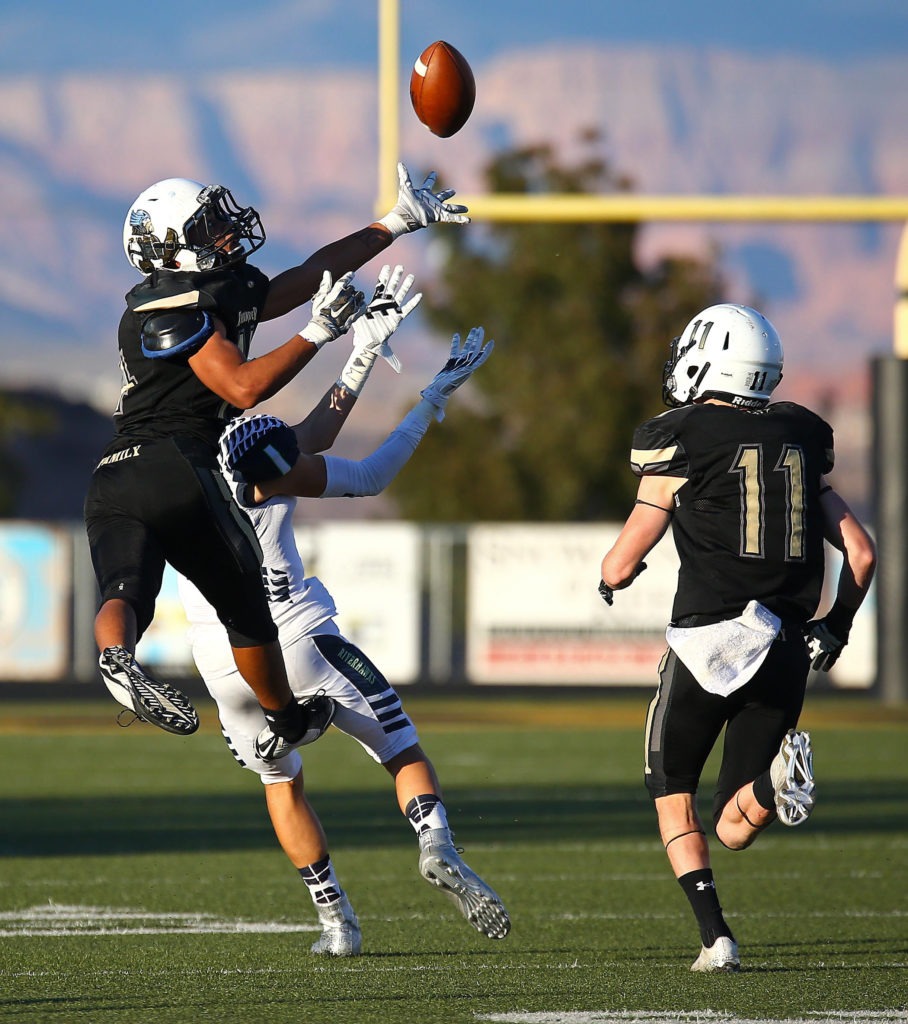 Desert Hills' Giovanni Vaifanua (14), Desert Hills vs. Ridgeline, Football, St. George, Utah, Nov. 4, 2016, | Photo by Robert Hoppie, ASPpix.com, St. George News