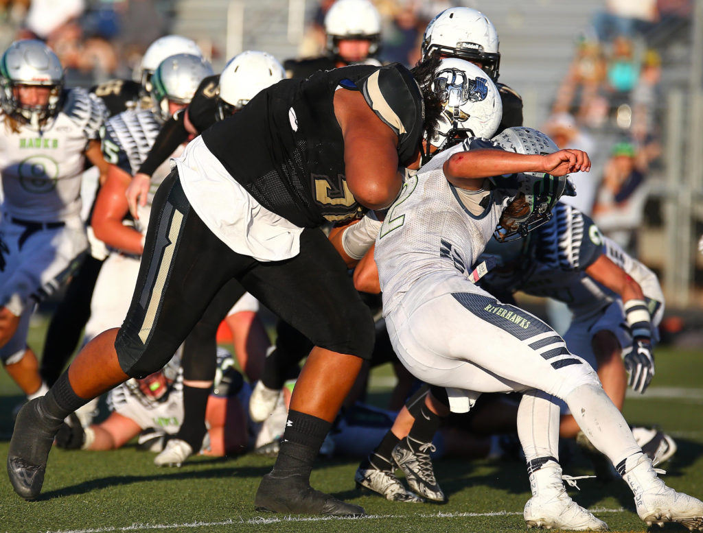 Desert Hills' Penei Sewell (58), Desert Hills vs. Ridgeline, Football, St. George, Utah, Nov. 4, 2016, | Photo by Robert Hoppie, ASPpix.com, St. George News