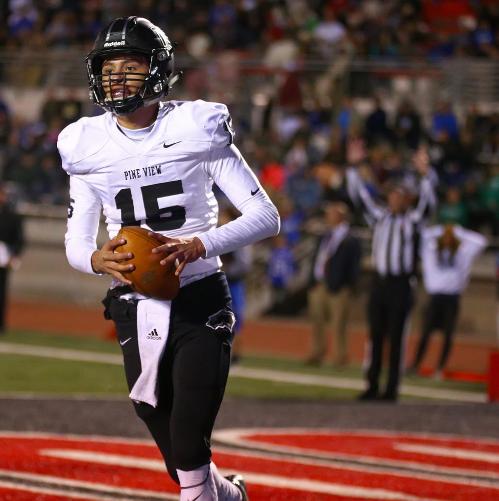 Pine View's Ryan Javines (15) scores a touchdown, Dixie vs. Pine View, 3AA Football Semifinals, Cedar City, Utah, Nov. 11, 2016, | Photo by Robert Hoppie, ASPpix.com, St. George News