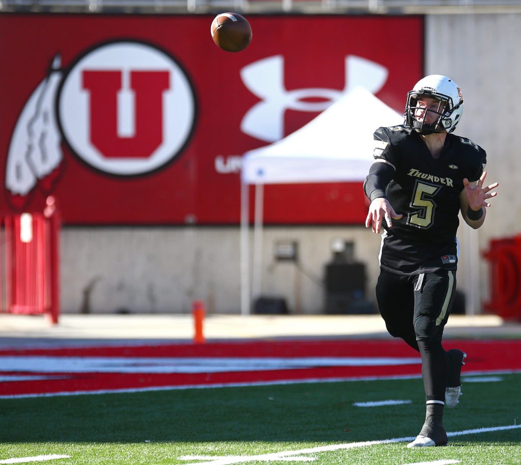 Desert Hills' Quinn Kiser (5), Desert Hills vs. Pine View, 3AA State Championship, Football, Salt Lake City, Utah, Nov. 18, 2016, | Photo by Robert Hoppie, ASPpix.com, St. George News