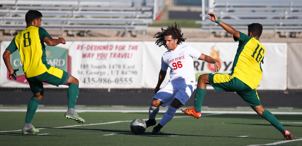 Dixie State's Gabby Medina (96), Dixie State University vs. Concordia-Irvine University, Men's Soccer, St. George, Utah, Nov. 3, 2016, | Photo by Robert Hoppie, ASPpix.com, St. George News