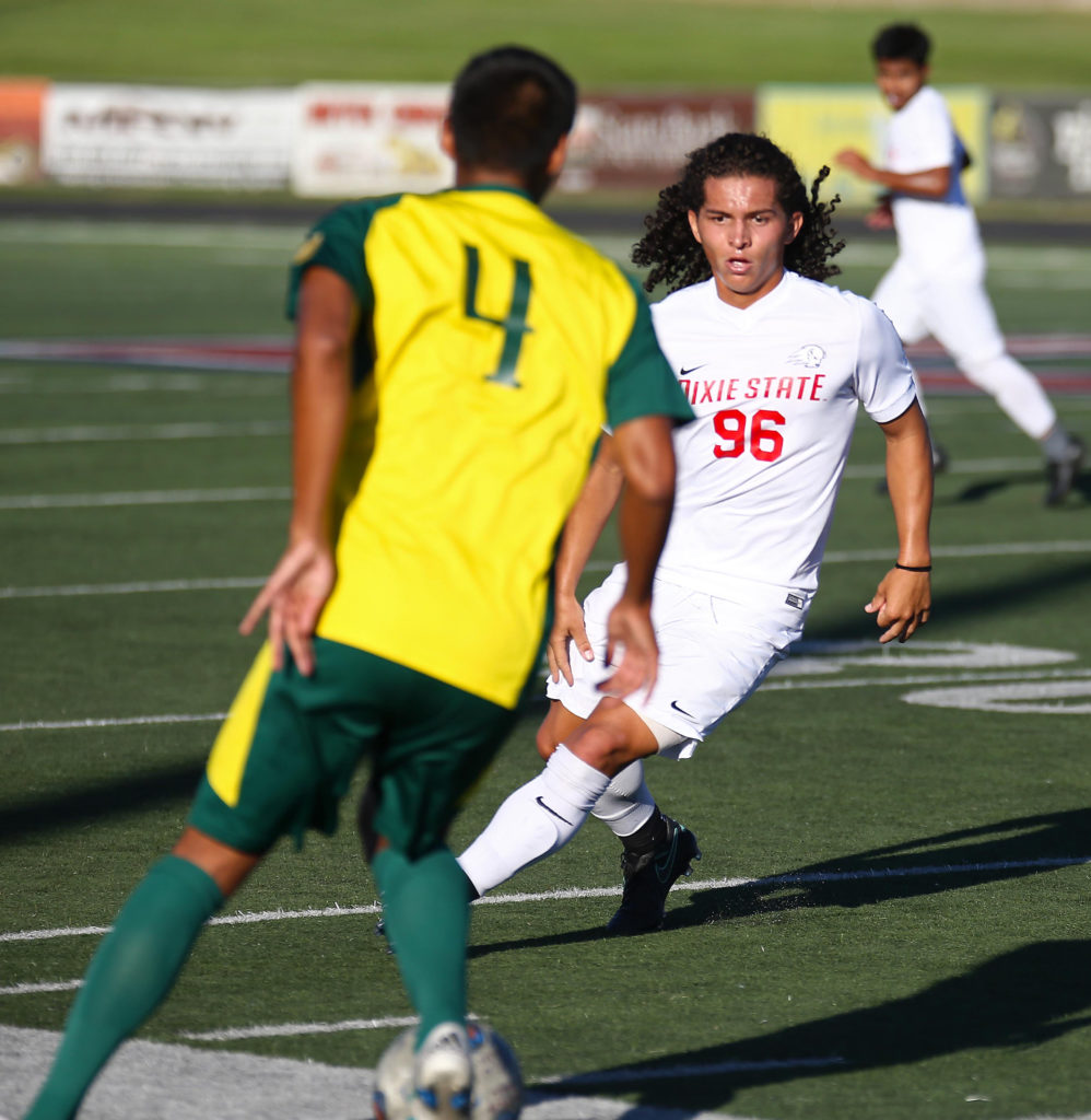 Dixie State's Gabby Medina (96), Dixie State University vs. Concordia-Irvine University, Men's Soccer, St. George, Utah, Nov. 3, 2016, | Photo by Robert Hoppie, ASPpix.com, St. George News