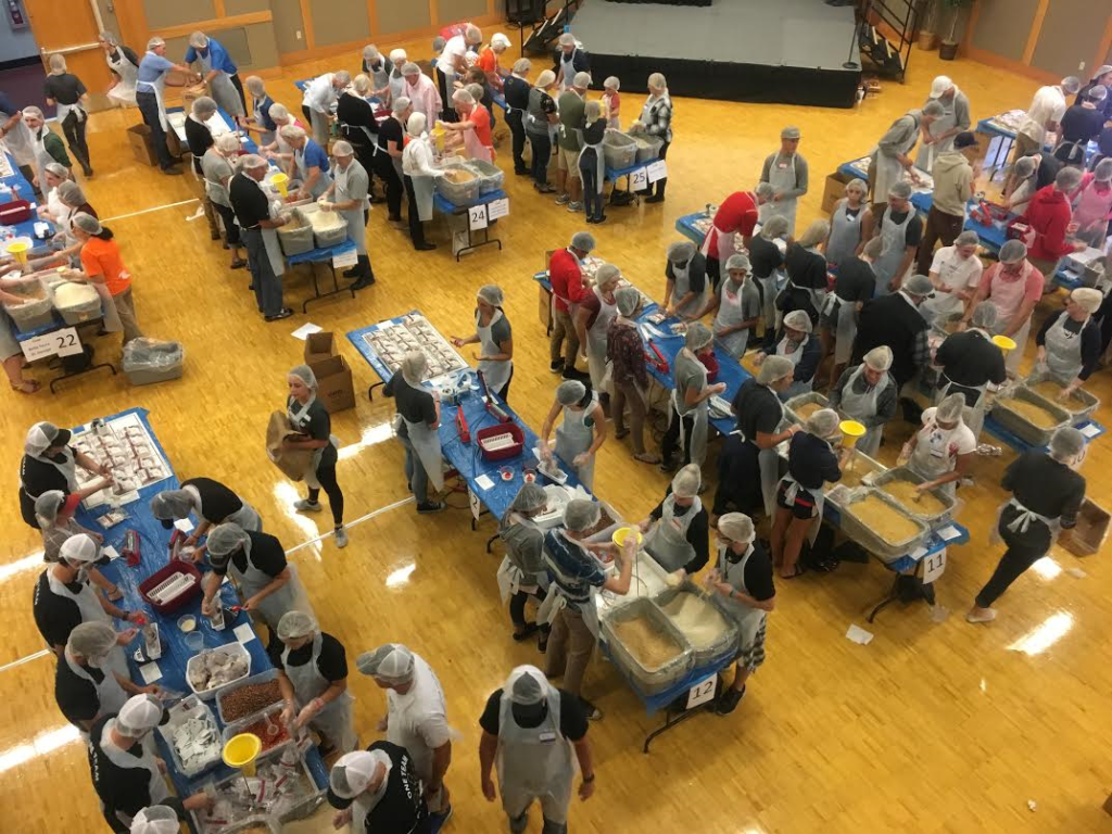 An aerial view of United Way Dixie's food packaging event shows hundreds of volunteers packaging meals, St. George, Utah, Nov. 1, 2016 | Photo by Hollie Reina, St. George News