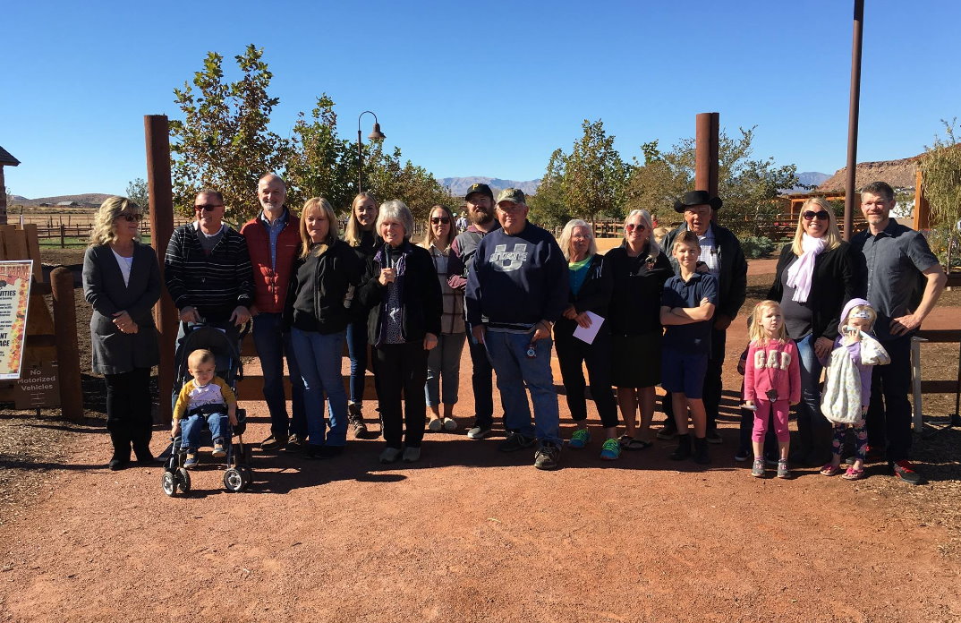 Members of the Seegmiller family who attending the official opening of the Hela Seegmiller Historic Farm. Each are related to the farm’s namesake and participated in the ribbon cutting the signified the historic farm’s completion opening, St. George, Utah, Nov. 18, 2016 | Photo by Sheldon Demke, St. George News