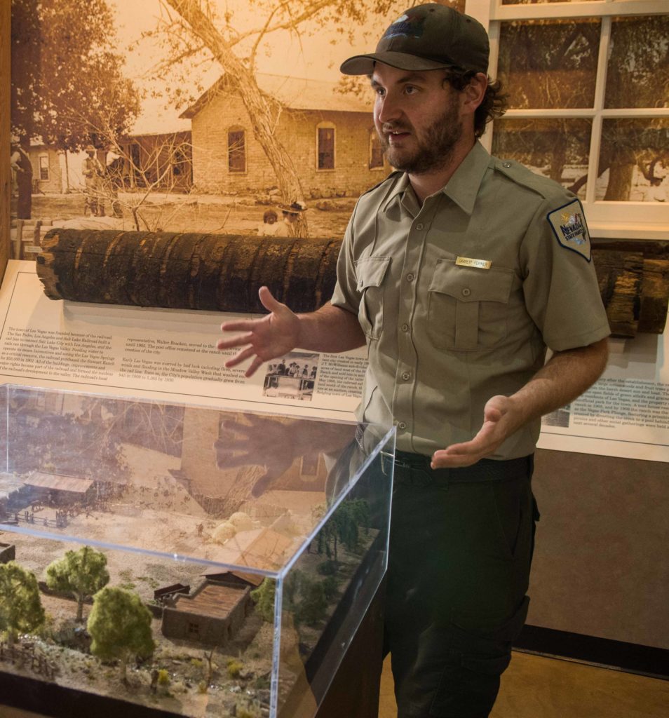 Garrett Fehner, park interpreter, explains the model of the fort, Old Las Vegas Mormon Fort State Historic Park, Las Vegas, Nevada, Nov. 11, 2016 | Photo by and courtesy of Jim Lillywhite, St. George News