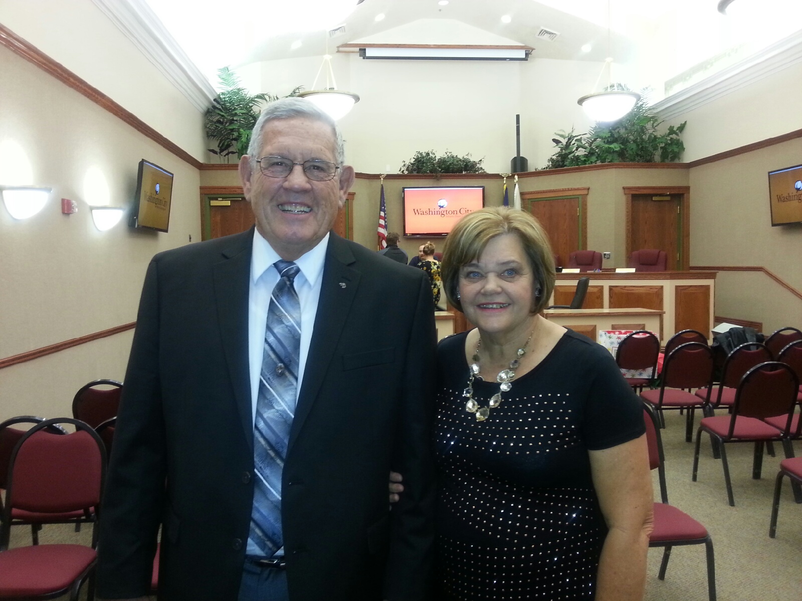 L-R: Lee Bunnell and his wife at the Washington City Offices. Bunnell is retiring as the city's justice court judge at the end of the year and will be succeeded by Thad Seegmiller, Washington City, Utah, Dec. 14, 2016 | Photo courtesu of Shelly Griffin, St. George News