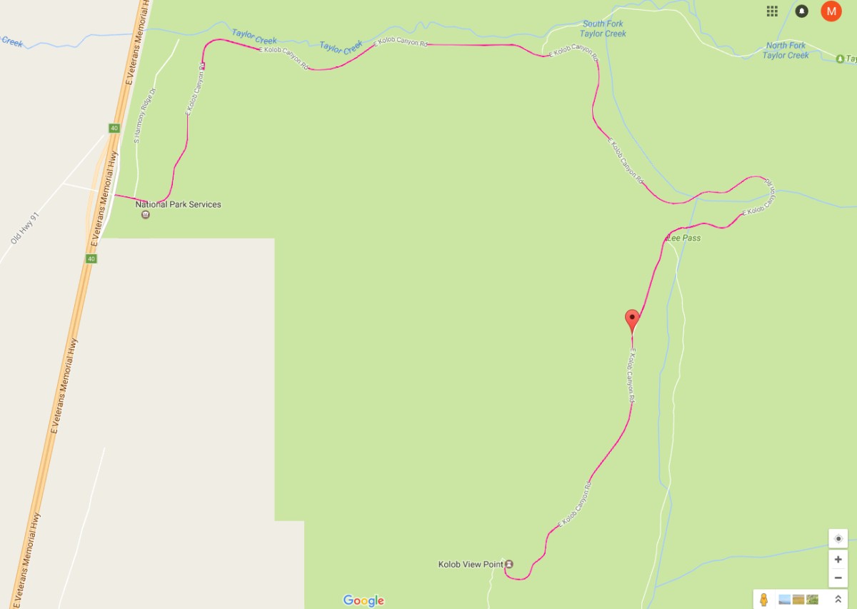 The Kolob Canyon Road starts just off I-15 around Milepost 40 and is highlighted in red. | Image courtesy of Google Maps, St. George News