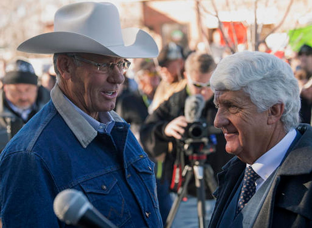 San Juan County Commissioner Bruce Adams talks with Rob Bishop as they hold a press conference in reaction to the new Bears Ears National Monument, Montecello, Utah, Dec. 29, 2016 | Photo by Rick Egan/The Salt Lake Tribune via AP, St. George News 