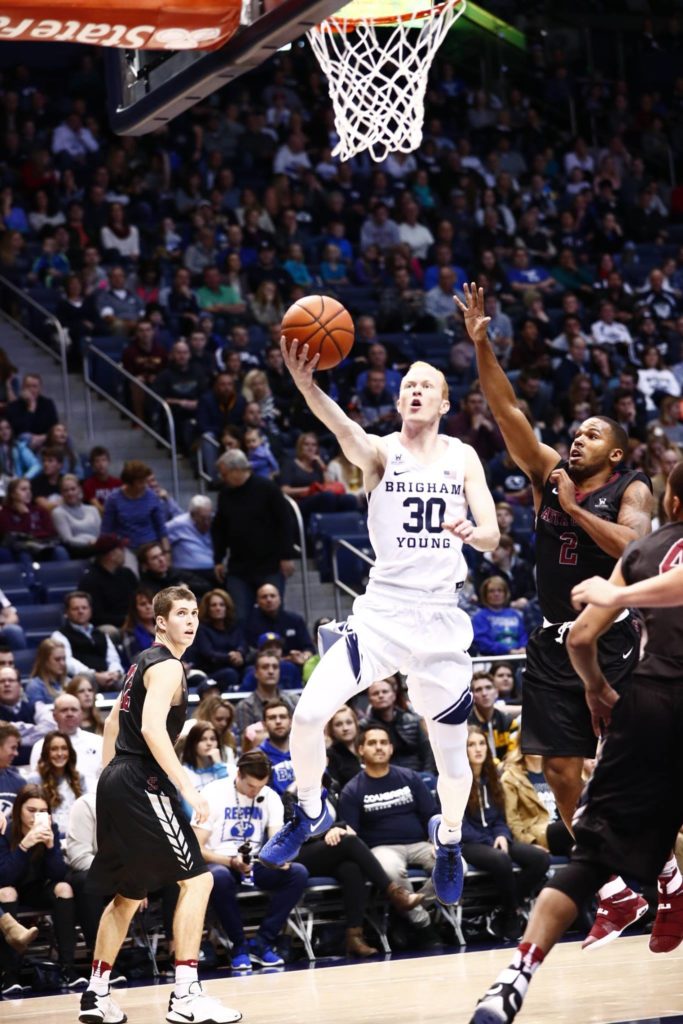 TJ Haws scores, BYU vs. Santa Clara, Provo, Utah, Dec. 29, 2016 | Photo by BYU Photo