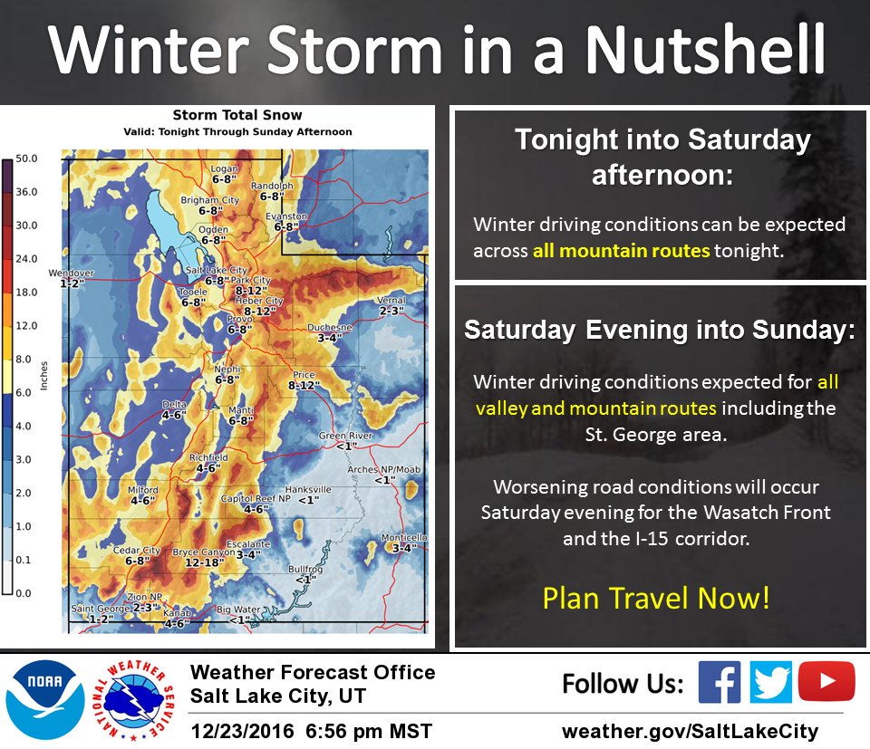 A winter storm will bring hazardous weather conditions up and down the state Friday evening through early Monday, Dec. 23, 2016 | Image courtesy of UDOT/Weathernet LLC, St. George News