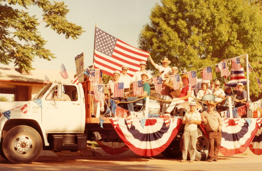 The 'serenade truck' also known as the 'granny wagon' carries the Nisson Band and others throughout Washington City to celebrate Independence Day, Washington City, Utah, date not specified | Photo courtesy of Kelly Kendall