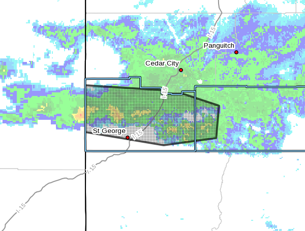 Flood warning issued for Kane and Washington counties. Radar valid at 5:44 p.m. MST, Jan. 5, 2017 | Map courtesy National Weather Service, Salt Lake City, St. George News