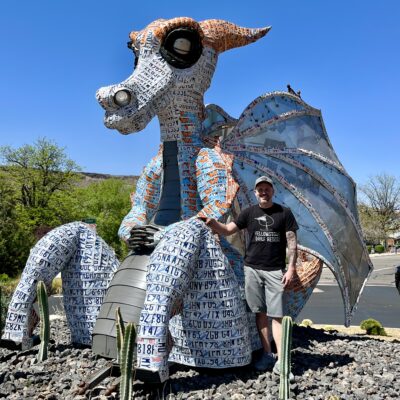 Deveren Farley stands with his art piece, "Dad," April 9, 2022, St. George, Utah | Photo courtesy of Deveren Farley, St. George News 