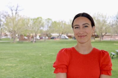Rachell Torgerson, founder of "The Modern Market," smiles for the camera at the upcoming market location, Vernon Worthen Park, St. George, Utah, March 31, 2022 | Photo by Jessi Bang, St. George News