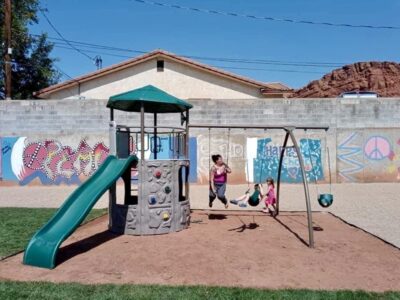 Residents of the Unity House enjoy the new landscaped backyard, Date unspecified, St. George, Utah | Photo courtesy of Vanisa Cleveland, St. George News