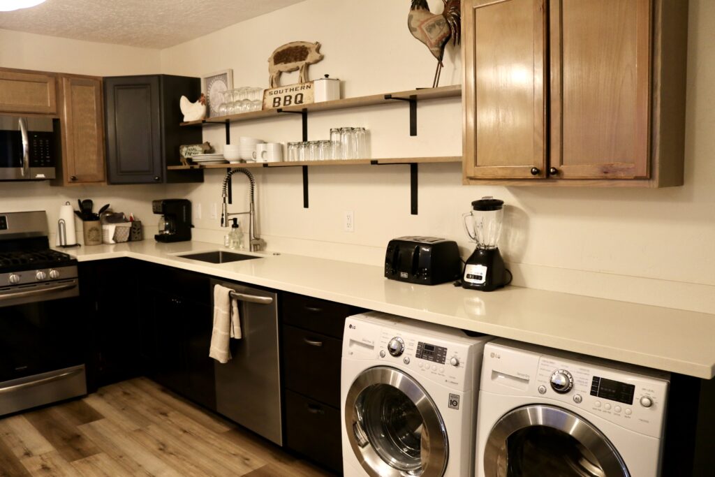 A newly-installed full kitchen sits at the basement level of Rockmoore Retreats, Hildale, Utah, May 2, 2022 | Photo by Jessi Bang, St. George News