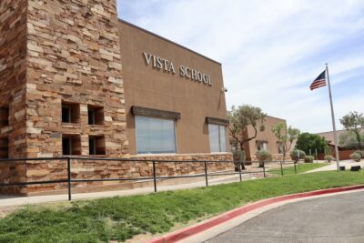 The outside of Vista School shows the name, Ivins, Utah, May 18, 2022 | Photo by Jessi Bang, St. George News