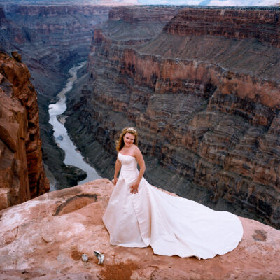 A bride stands in front of a wide canyon, Location and Date unspecified | Photo courtesy of and by Kay Lynn Reilly, St. George News
