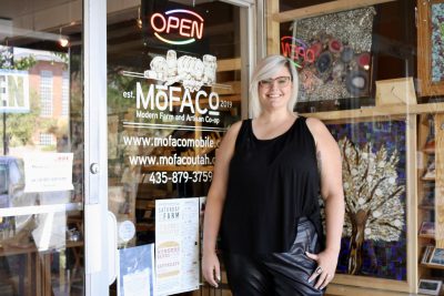 Kat Puzey, owner and founder of MoFACo, stands in front of her shop, St. George, Utah, June 7, 2022 | Photo by Jessi Bang, St. George News