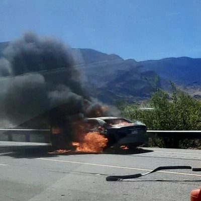 A car is engulfed in flames near mile marker 8.9 Sunday morning, July 3, 2022 | Photo courtesy of Rick wall, St. George News