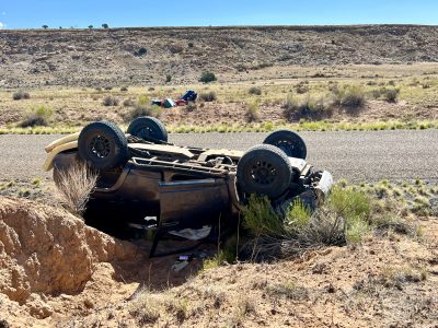 A 4Runner lays on its top after a rollover accident that resulted in a lost dog, location and date unspecified | Photo courtesy of Andrea Tanzella, St. George News
