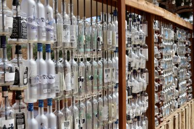 Liquor bottles serve as decor for the outdoor bar and stage area at Balcony One, Virgin, Utah, September 28, 2022 | Photo by Jessi Bang, St. George News