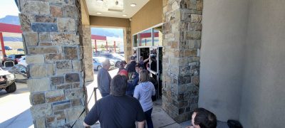 People stand in line to purchase Powerball tickets at a gas station in Littlefield, Arizona, Nov. 6, 2022 | Photo courtesy of Chris Reed, St. George News