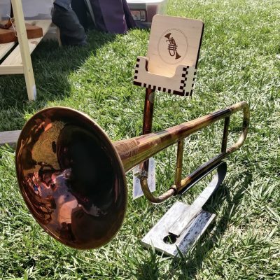 An instrument by Last Chance Brass features a phone dock to amplify sound, St. George, Utah, Nov. 30, 2022 | Photo by Jessi Bang, St. George News