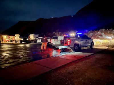 Rescue teams work to rescue a lost hiker on Red Mountain Sunday night, Ivins, Utah, Feb. 5, 2023 | Photo by Jessi Bang, St. George News