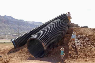 Slides are set up for the upcoming Redneck Sliding Festival at Fisher Family Farm in Hurricane, Utah, Feb. 21, 2023 | Photo by Jessi Bang, St. George News